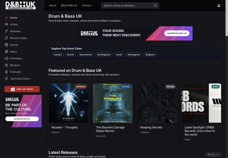 Drum & Bass UK public website, captured 15 October 2026